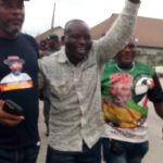 Pix: Barr. Akpowowo 2nd left with his supporters after he had been declared winner of the PDP primaries election fir house of Assembly today