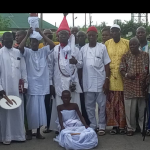 HRM Awarieta, Osuivie and Kingmaker of Ahavwa family, Olorogun Michael Ohwofaria and others celebrating Eharikpo festival