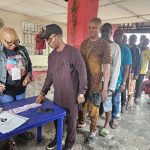 Dr. Isaac Akpoveta exercising his franchise during the 2024 LG chairmanship and counsellorship elections in Delta State.