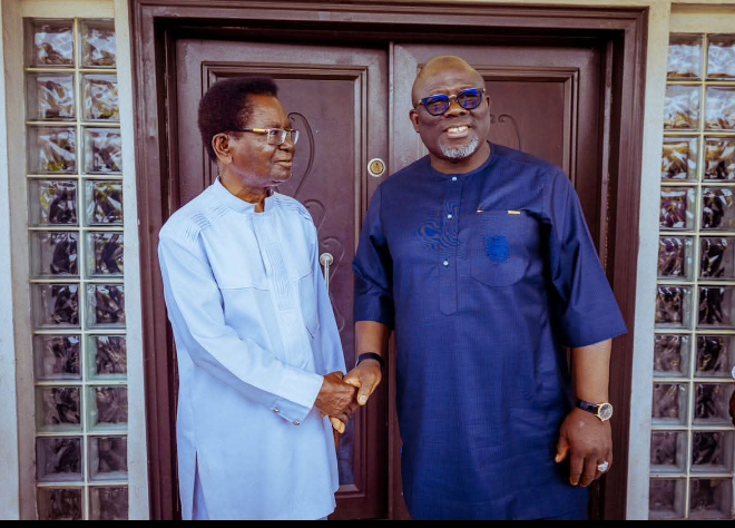 Delta State Gov Sheriff Oborevwori (right) with Chief Godwin Ogbetuo