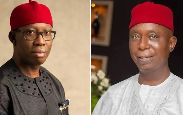 Former Governor Ifeanyi Okowa (left) and Sen. Ned Nwoko