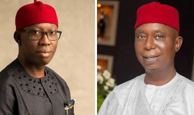 Former Governor Ifeanyi Okowa (left) and Sen. Ned Nwoko