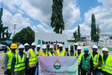 6th from right, the chairman Nigeria Society of Engineers NSE Asaba branch, Engr Ikechukwu Osunde and other engineers during an industrial visit to Beta Glass Delta plant in Ughelli Delta State.