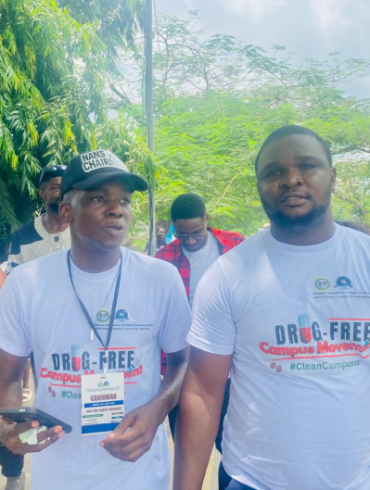 Comrade Victor Ogechukwu (right) during the drug movement in Calabar, Cross River state.