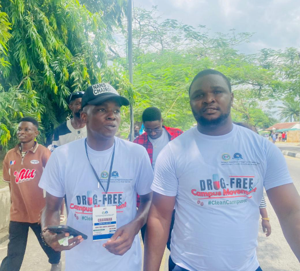 Comrade Victor Ogechukwu (right) during the drug movement in Calabar, Cross River state.