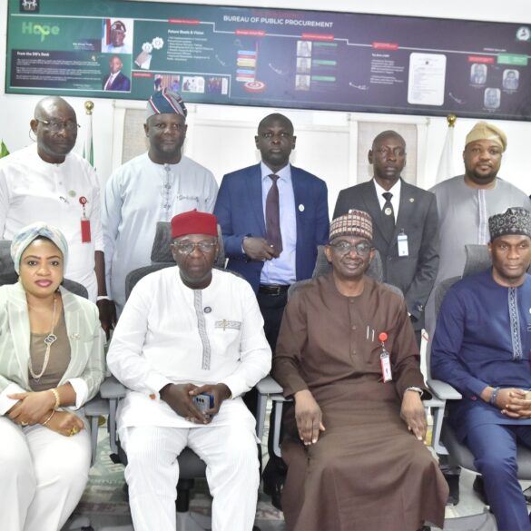 2nd from left, professor Christopher Ogbogbo, the Vice Chancellor, Admiralty University of Nigeria (ADUN) 2nd from right, Engr Nasir Bello of BPP and others, shortly after their meeting in Abuja.